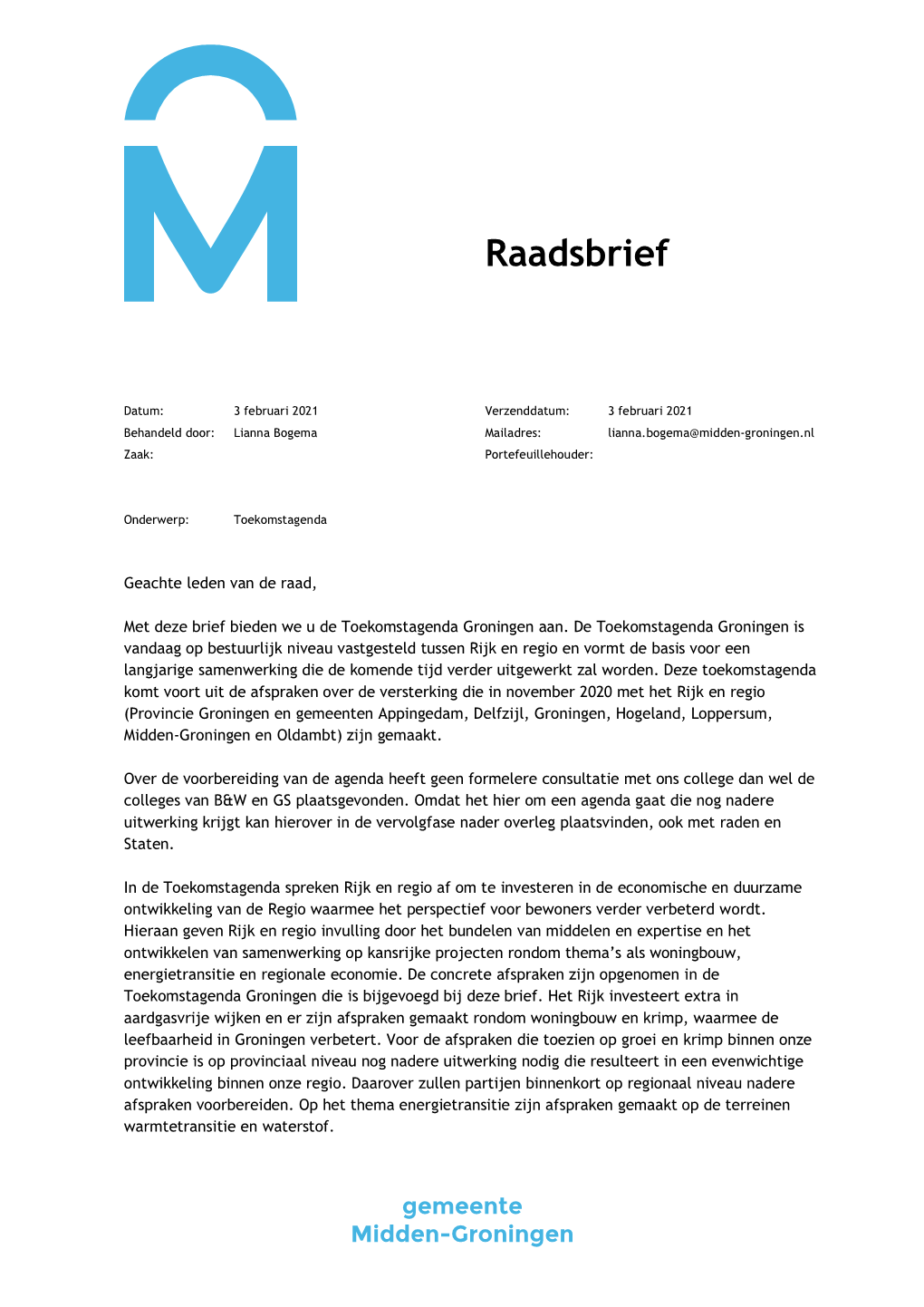 248. Raadsbrief Toekomstagenda.Pdf