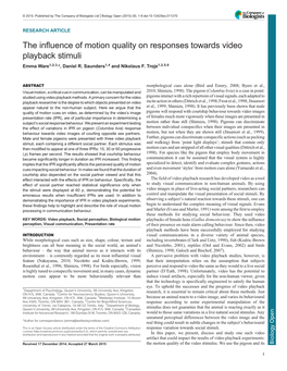 The Influence of Motion Quality on Responses Towards Video Playback Stimuli Emma Ware1,2,3,*, Daniel R