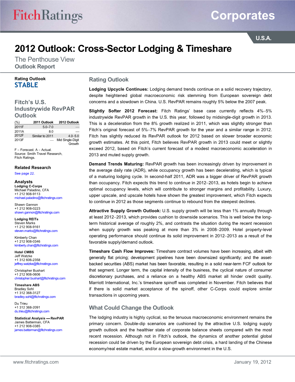 2012 Outlook: Cross-Sector Lodging & Timeshare