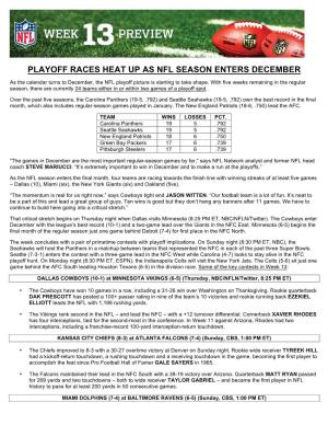 Playoff Races Heat up As Nfl Season Enters December