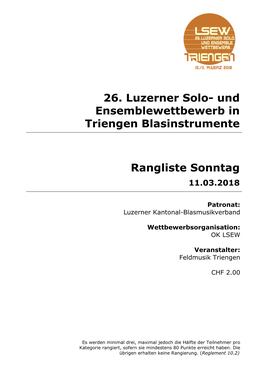 Und Ensemblewettbewerb in Triengen Blasinstrumente Rangliste Sonntag