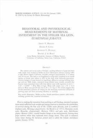 Behavioral and Physiological Measurements of Maternal