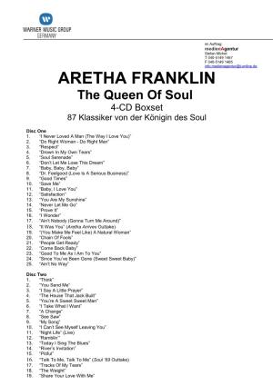 ARETHA FRANKLIN the Queen of Soul 4-CD Boxset 87 Klassiker Von Der Königin Des Soul