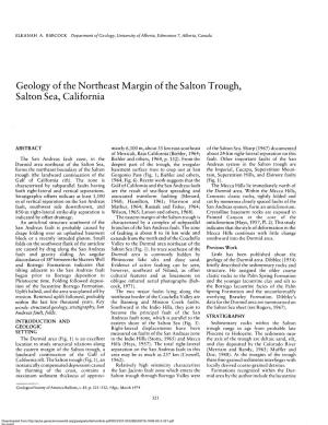 Geology of the Northeast Margin of the Salton Trough, Salton Sea, California