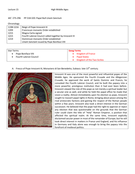 Papal Bull Unam Sanctum Chronology 1198-1216 1209 1215