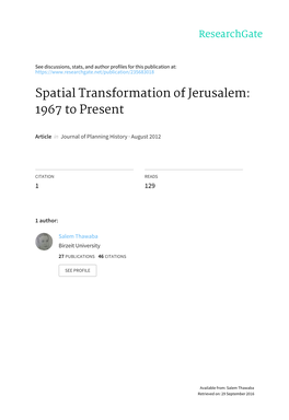 Spatial Transformation of Jerusalem: 1967 to Present