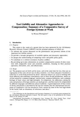 Tort Liability and Alternative Approaches to Compensation: Summary of a Comparative Survey of Foreign Systems at Work
