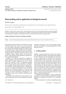 Plant Grafting and Its Application in Biological Research