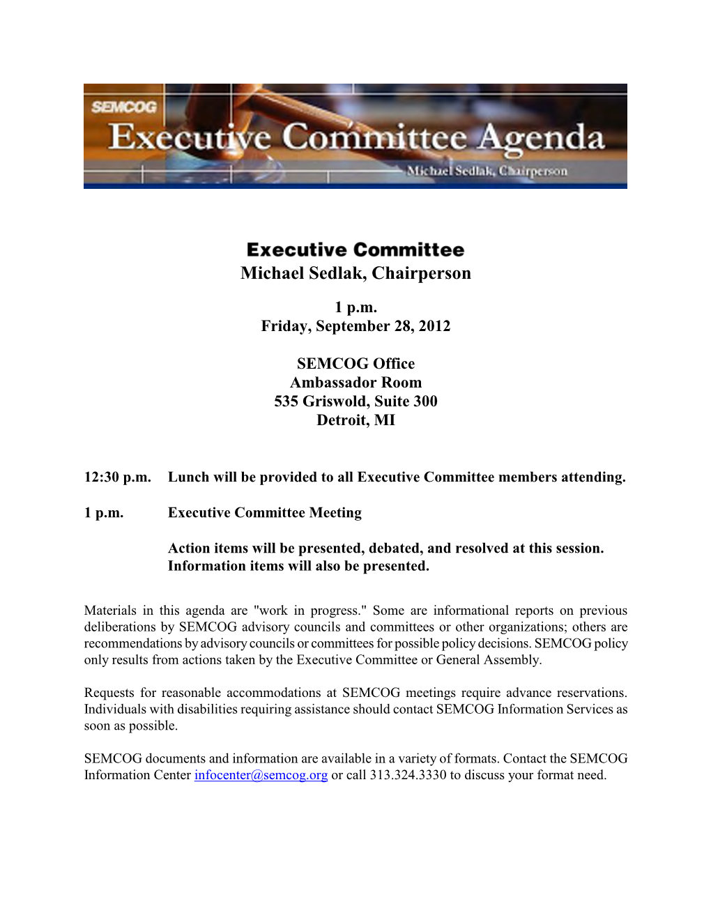 Executive Committee Agenda September 2012