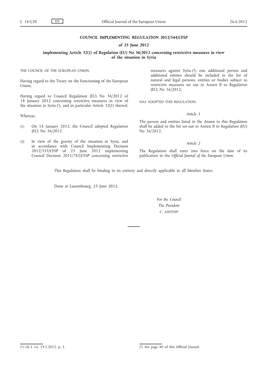 Of Regulation (EU) No 36/2012 Concerning Restrictive Measures in View of the Situation in Syria
