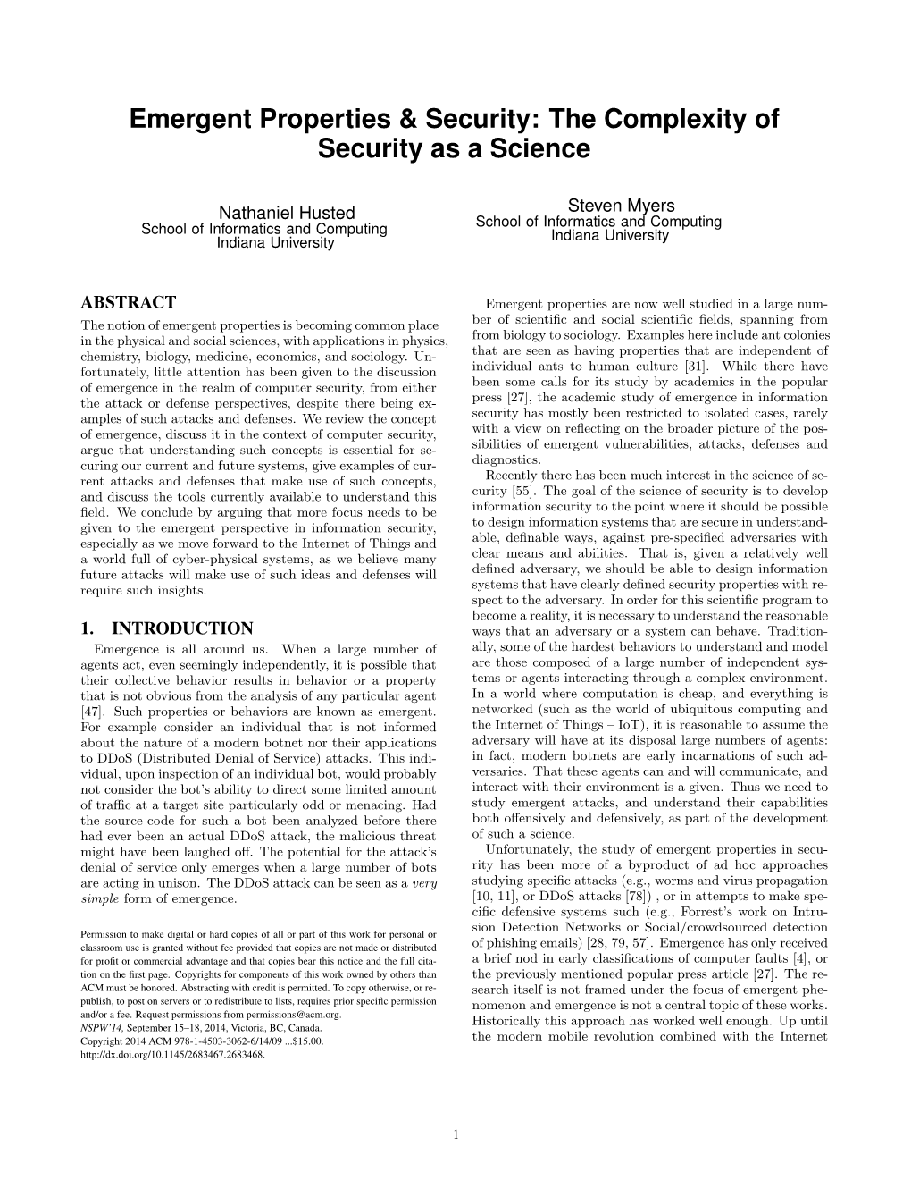 Emergent Properties & Security