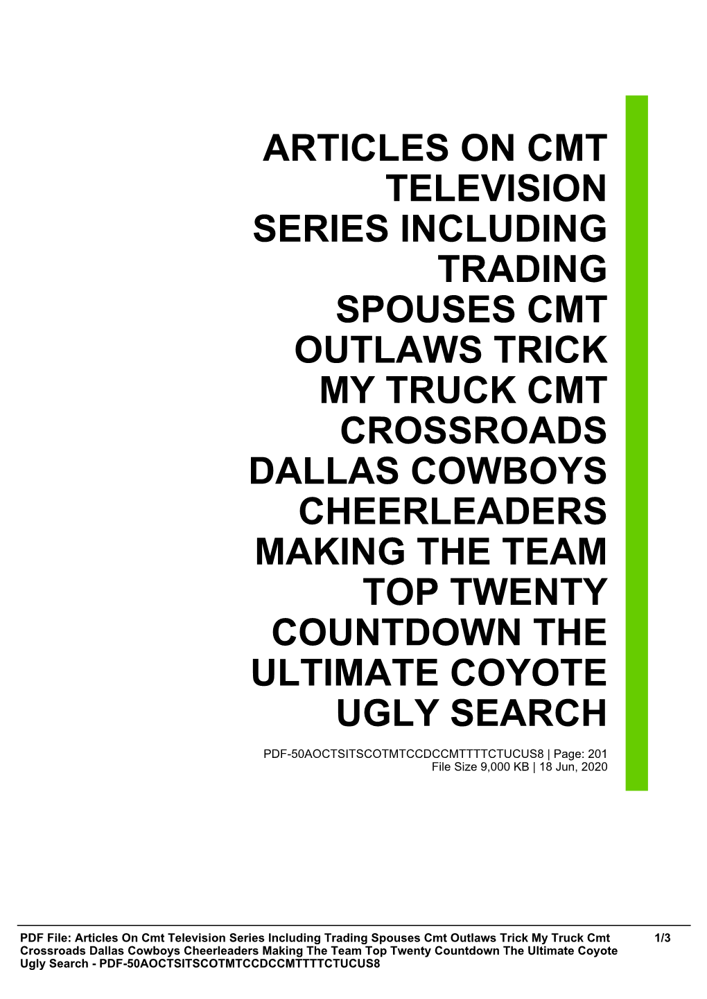 Articles on Cmt Television Series Including Trading Spouses Cmt