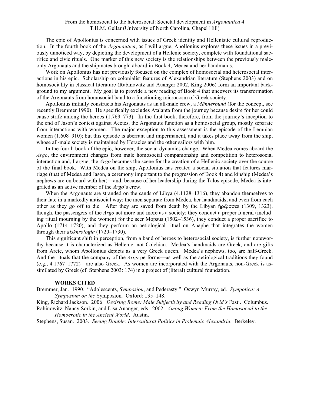 From the Homosocial to the Heterosocial: Societal Development in Argonautica 4 T.H.M