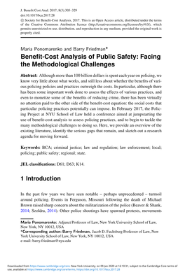 Benefit-Cost Analysis of Public Safety