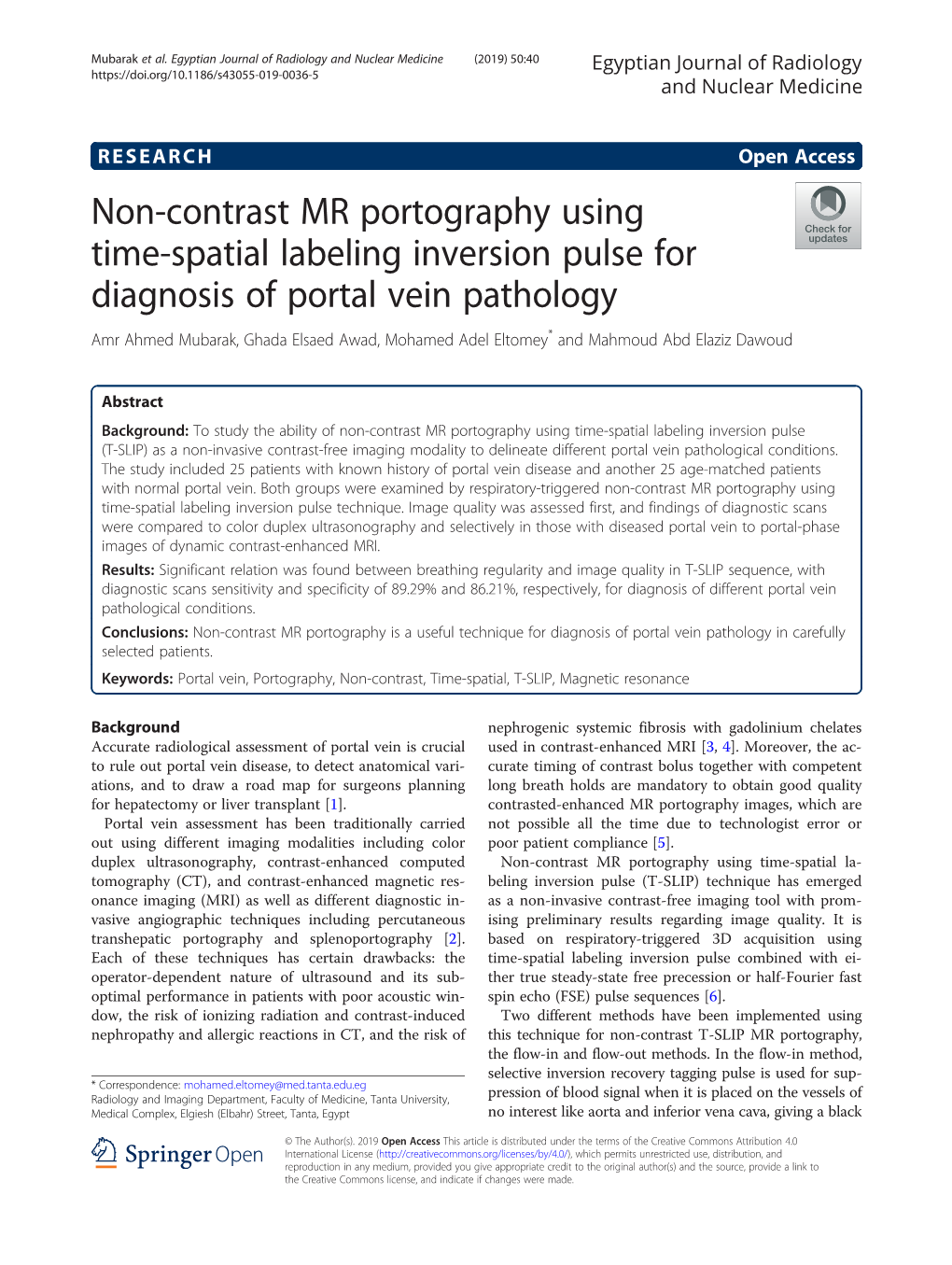 Non-Contrast MR Portography Using Time-Spatial Labeling Inversion