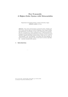 Free Σ-Monoids: a Higher-Order Syntax with Metavariables