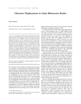Character Displacement in Giant Rhinoceros Beetles