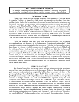 Zakk V. Diesel (2019) 33 Cal.App.5Th 431 an Amended Complaint Consistent with a Previous Complaint's Allegations of a Specific