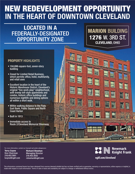 New Redevelopment Opportunity in the Heart of Downtown Cleveland Located in a Federally-Designated Marion Building Opportunity Zone 1276 W