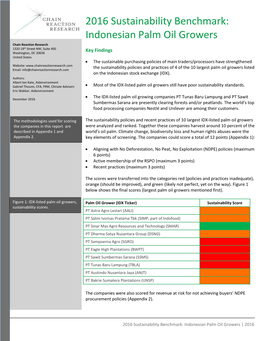 2016 Sustainability Benchmark: Indonesian Palm Oil Growers