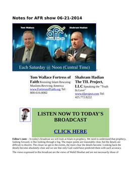 Listen Now to Today's Broadcast Click