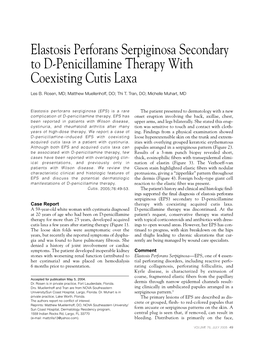 Elastosis Perforans Serpiginosa Secondary to D-Penicillamine Therapy with Coexisting Cutis Laxa