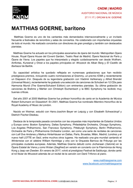 MATTHIAS GOERNE, Barítono