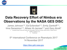 Data Recovery Effort of Nimbus Era Observations by the NASA GES DISC