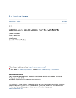 Urbanism Under Google: Lessons from Sidewalk Toronto