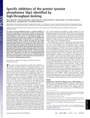 Specific Inhibitors of the Protein Tyrosine Phosphatase Shp2 Identified by High-Throughput Docking