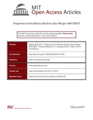 Properties of the Binary Neutron Star Merger GW170817