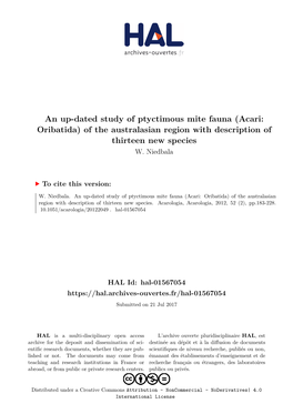 Acari: Oribatida) of the Australasian Region with Description of Thirteen New Species W