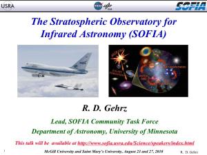 The Stratospheric Observatory for Infrared Astronomy (SOFIA)