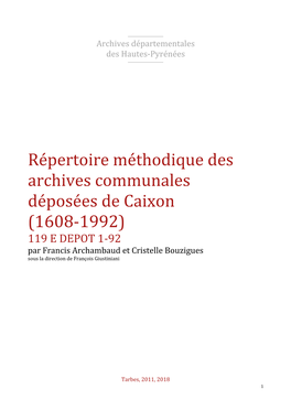 Répertoire Méthodique Des Archives Communales Déposées De Caixon