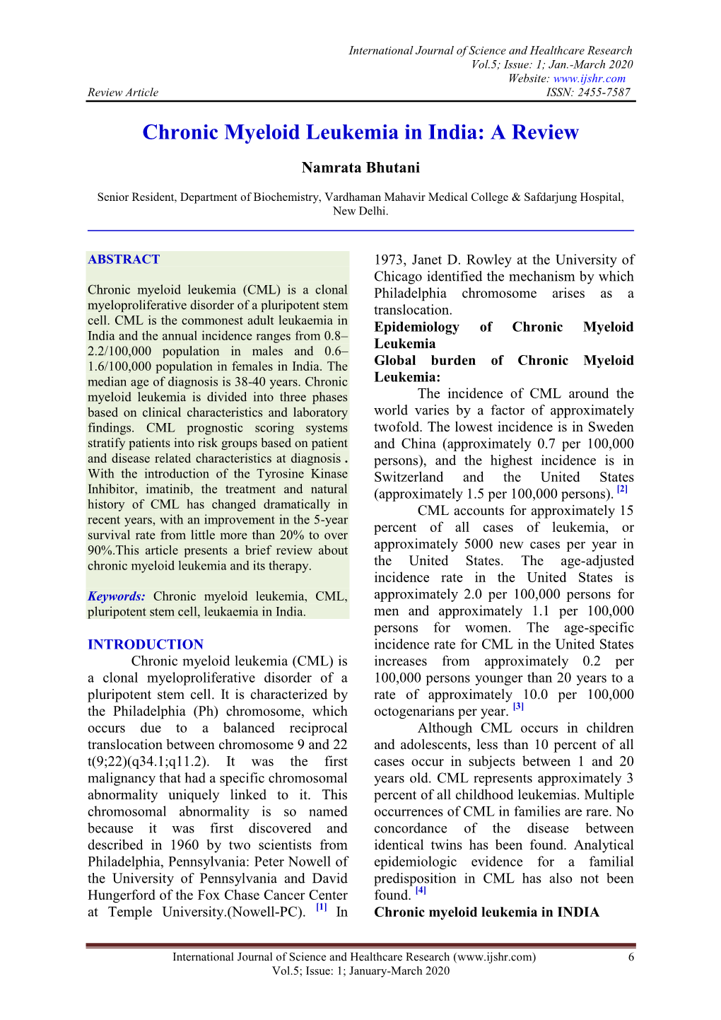 Chronic Myeloid Leukemia in India: a Review