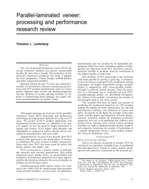 Parallel-Laminated Veneer: Processing and Performance Research Review