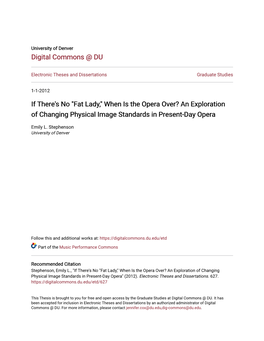 If There's No "Fat Lady," When Is the Opera Over? an Exploration of Changing Physical Image Standards in Present-Day Opera