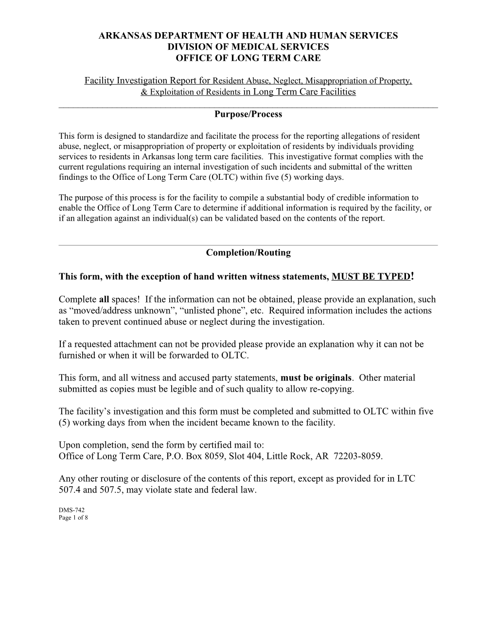 Assisted Living Incident Investigation Form