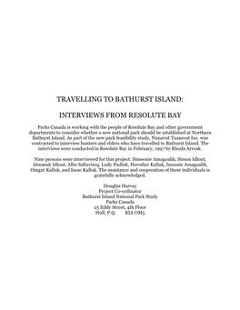 Travelling to Bathurst Island: Interviews from Resolute