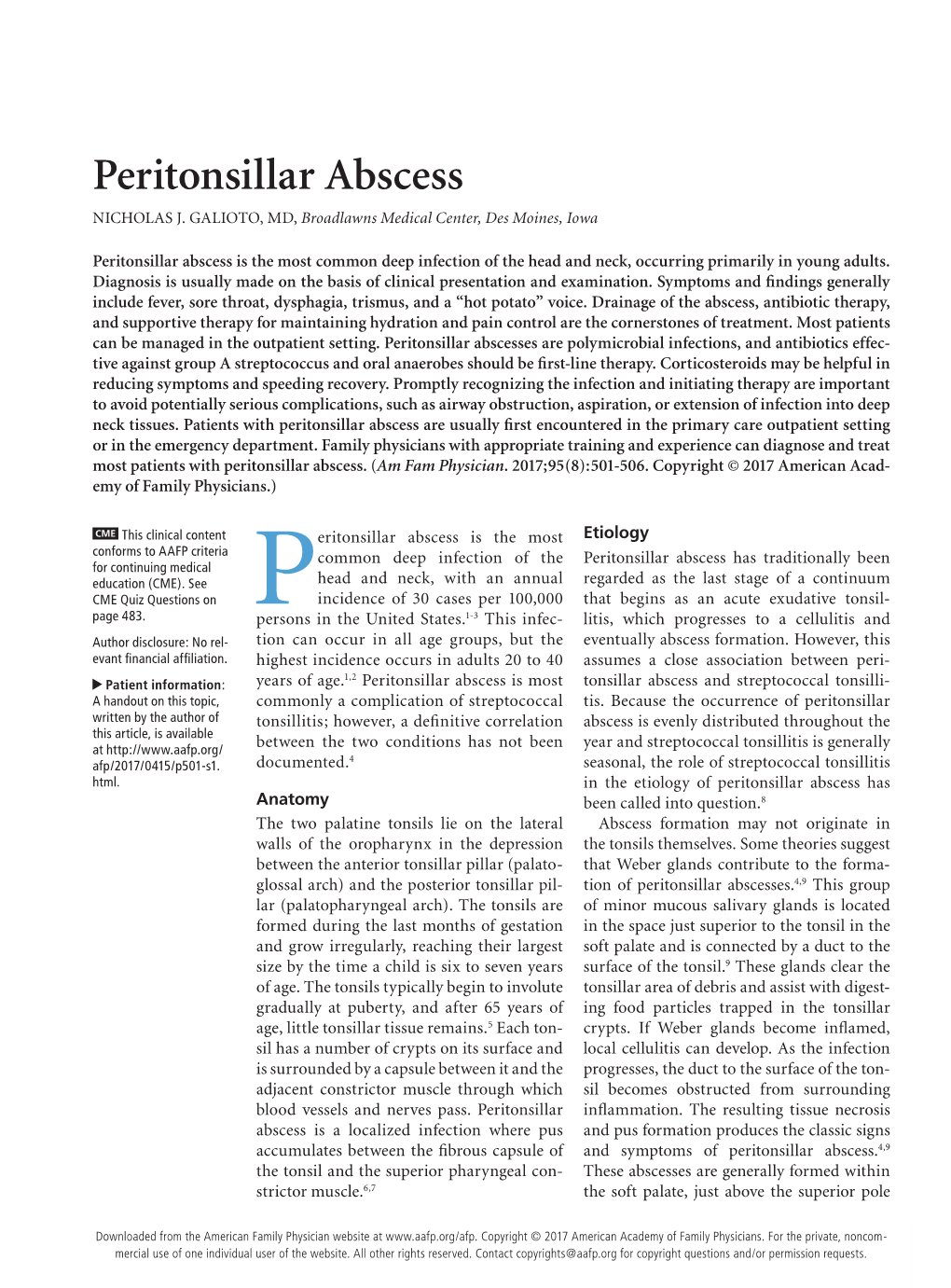 Peritonsillar Abscess NICHOLAS J