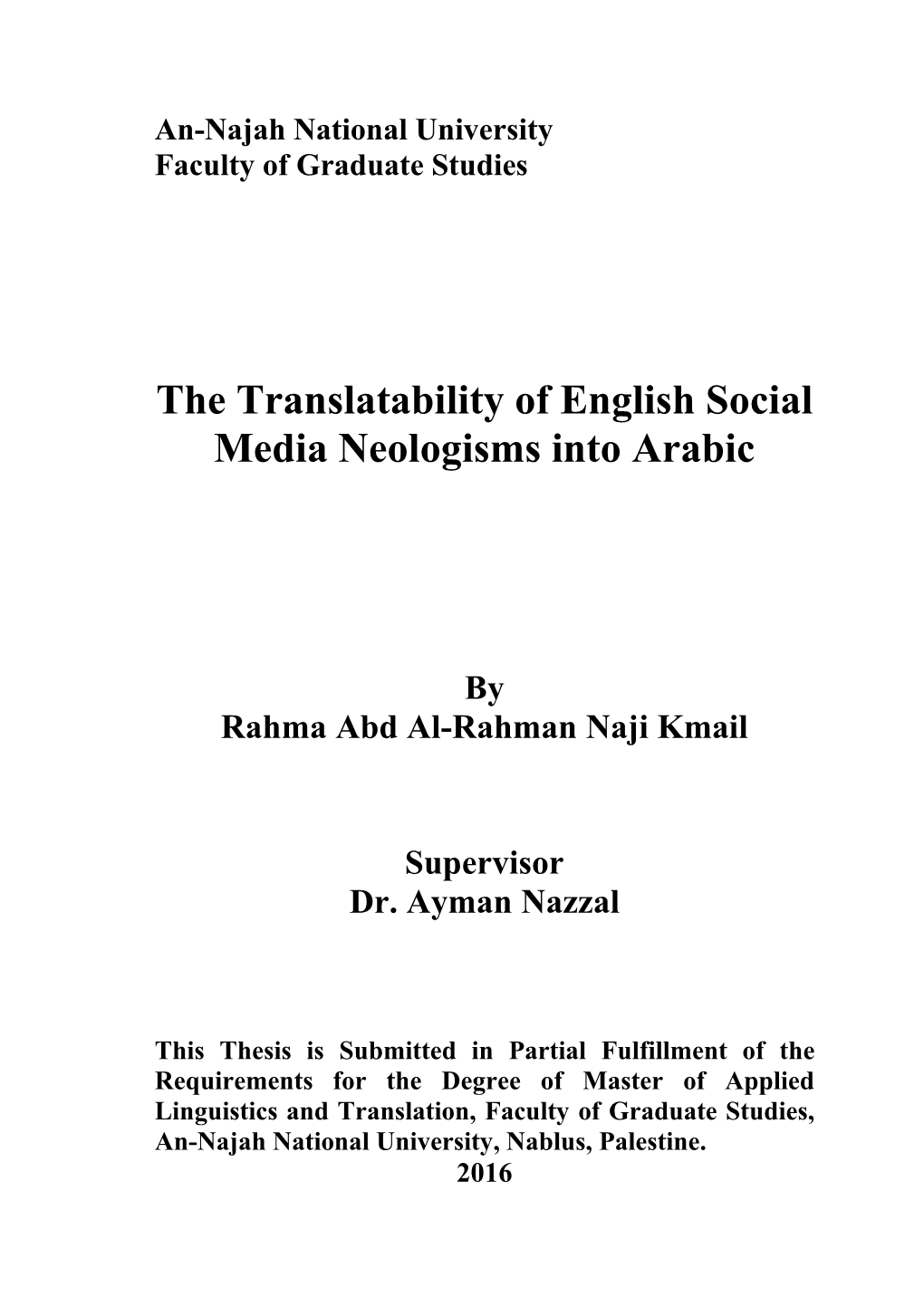 The Translatability of English Social Media Neologisms Into Arabic