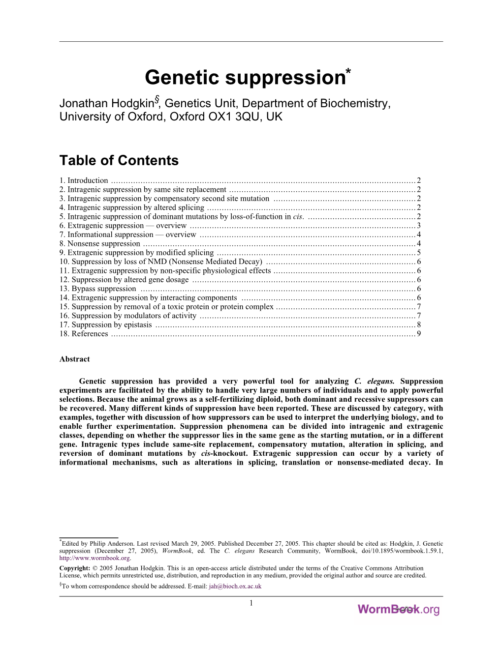 Genetic Suppression* §