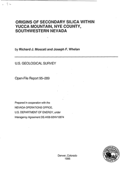 95-289, "Origins of Secondary Silica with Yucca Mountain, Nye