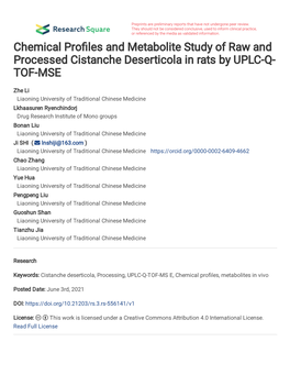Chemical Pro Les and Metabolite Study of Raw and Processed