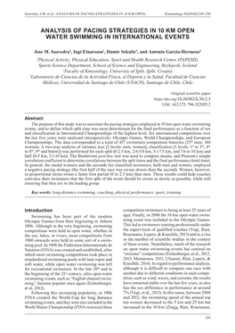 Analysis of Pacing Strategies in 10 Km Open Water Swimming in International Events