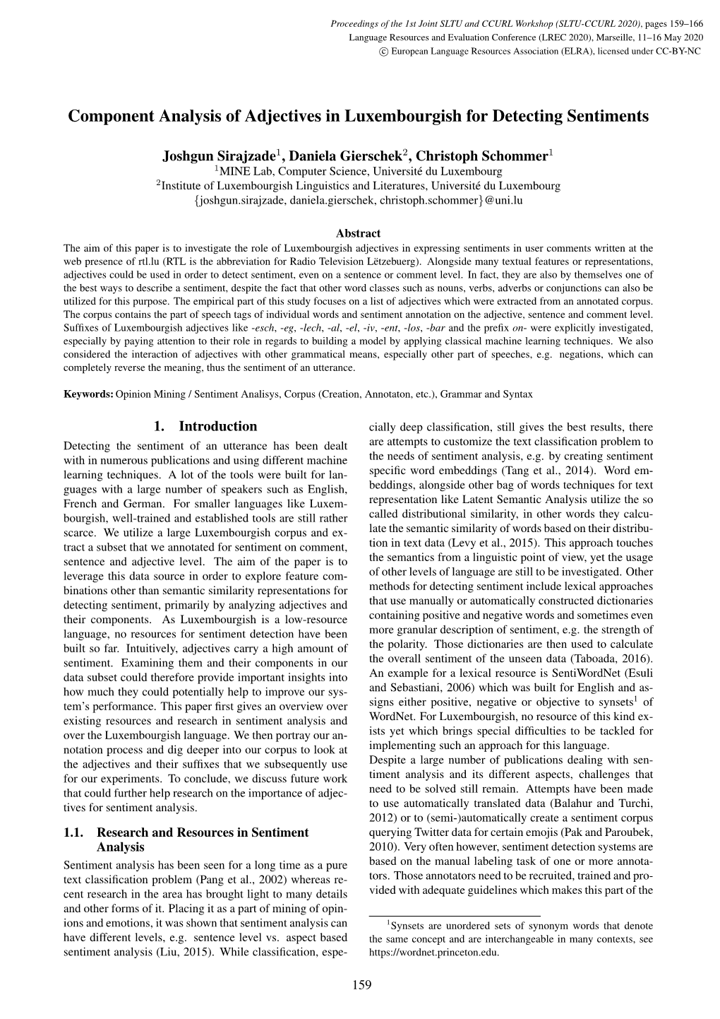 Component Analysis of Adjectives in Luxembourgish for Detecting Sentiments