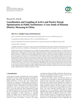 Research Article Coordination and Coupling of Active and Passive Energy Optimization in Public Institutions: a Case Study of Hunnan District, Shenyang in China