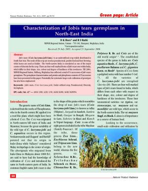 Characterization of Jobís Tears Germplasm in North-East India
