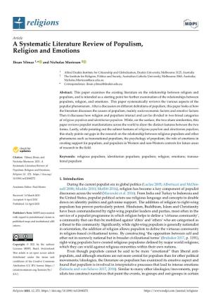 A Systematic Literature Review of Populism, Religion and Emotions