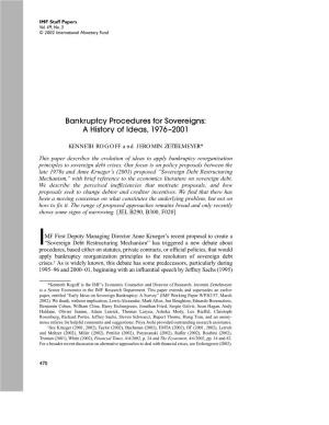 Bankruptcy Procedures for Sovereigns: a History of Ideas, 1976–2001